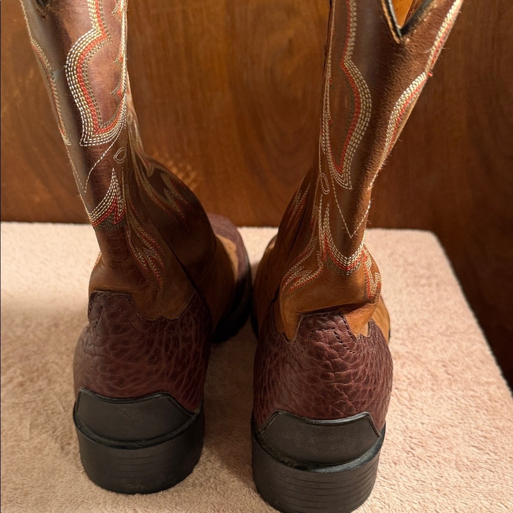Tony Lama Red-Brown Embroidered Western Heeled Boots - Picture 5 of 16
